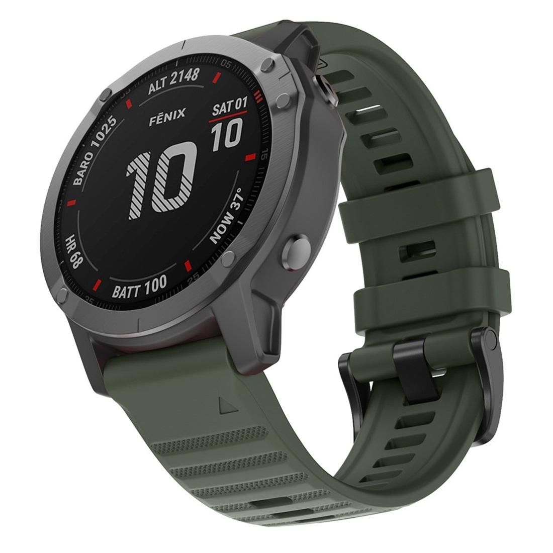 For Garmin Fenix 6X 26mm Silicone Smart Watch Replacement Strap Wristband (Army Green)