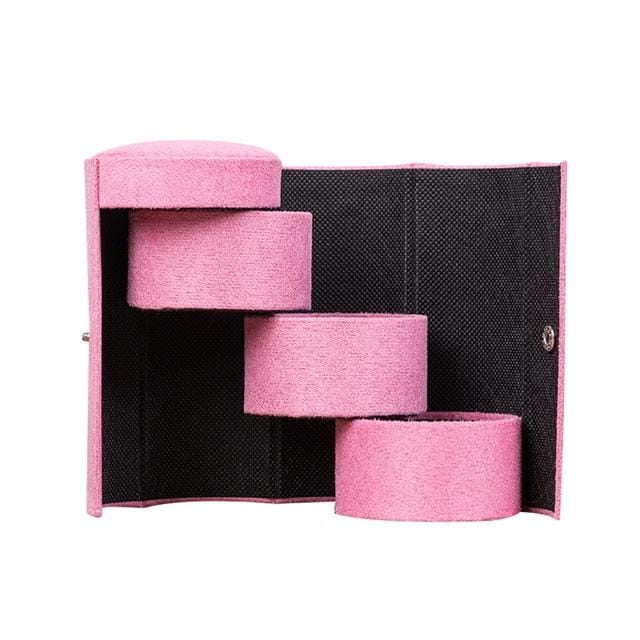 Fashion Cylindrical Rotation Ladder Jewelry Storage Holder Earring Organizer Box Case (Pink)
