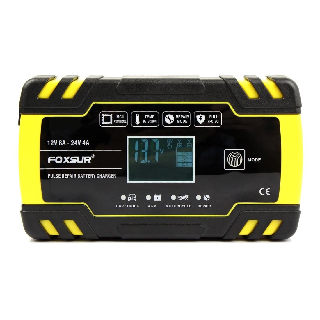 FOXSUR 12V-24V Car Motorcycle Truck Repair Battery Charger AGM Charger, UK Plug (Style1)