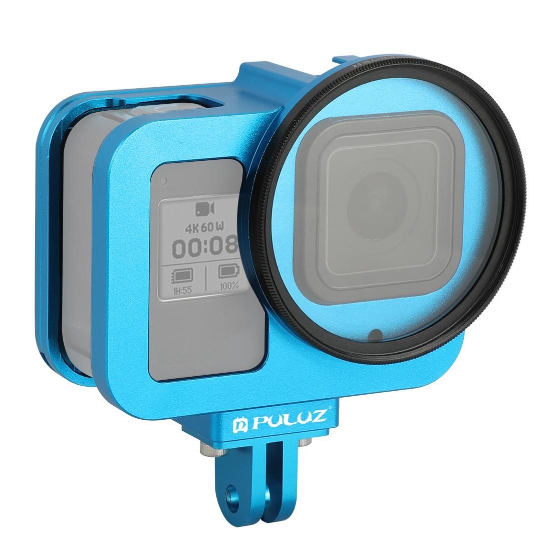 PULUZ for GoPro HERO8 Black Housing Shell CNC Aluminum Alloy Protective Cage with Insurance Frame & 52mm UV Lens (Blue)
