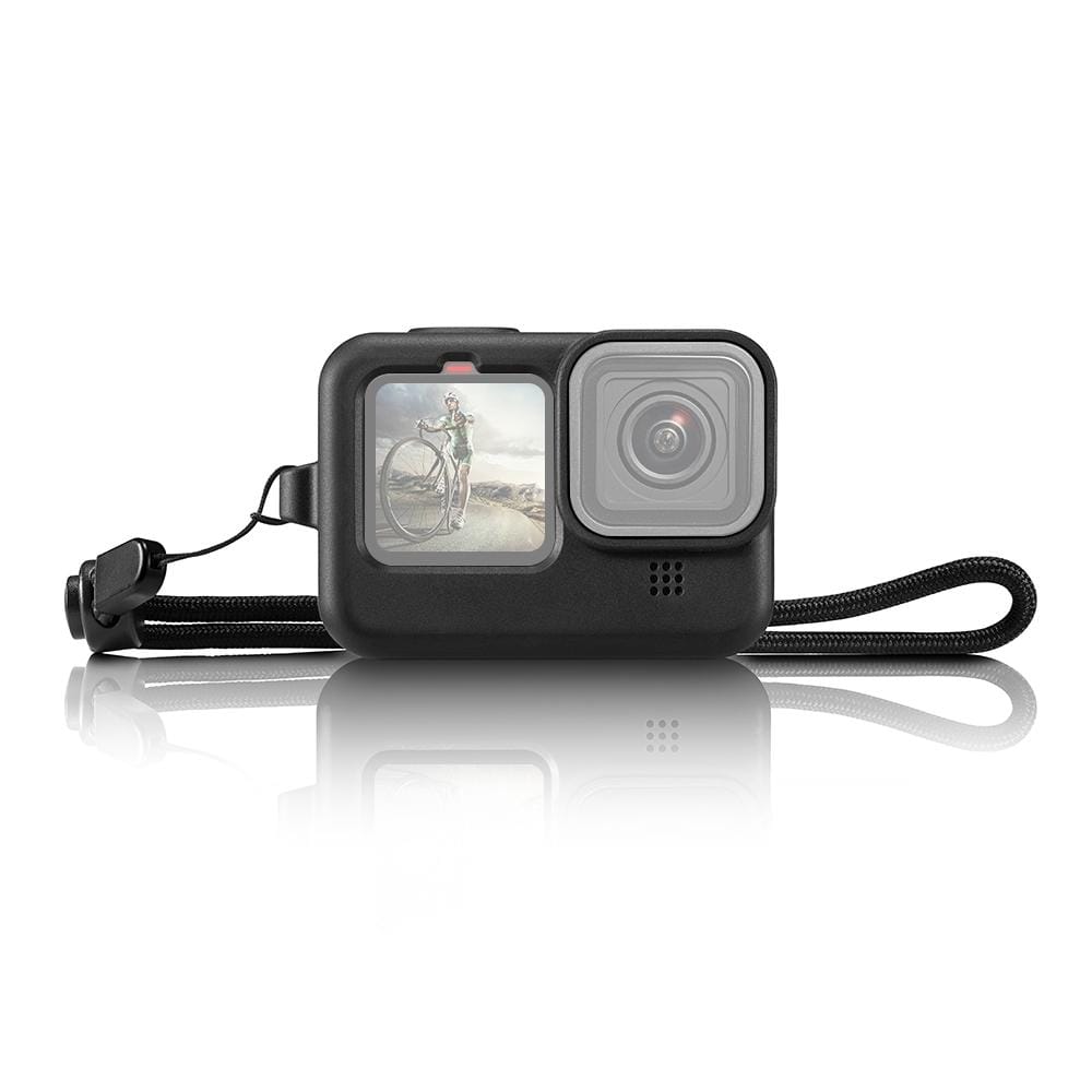 PULUZ for GoPro HERO9 Black Silicone Protective Case Cover with Wrist Strap & Lens Cover (Black)