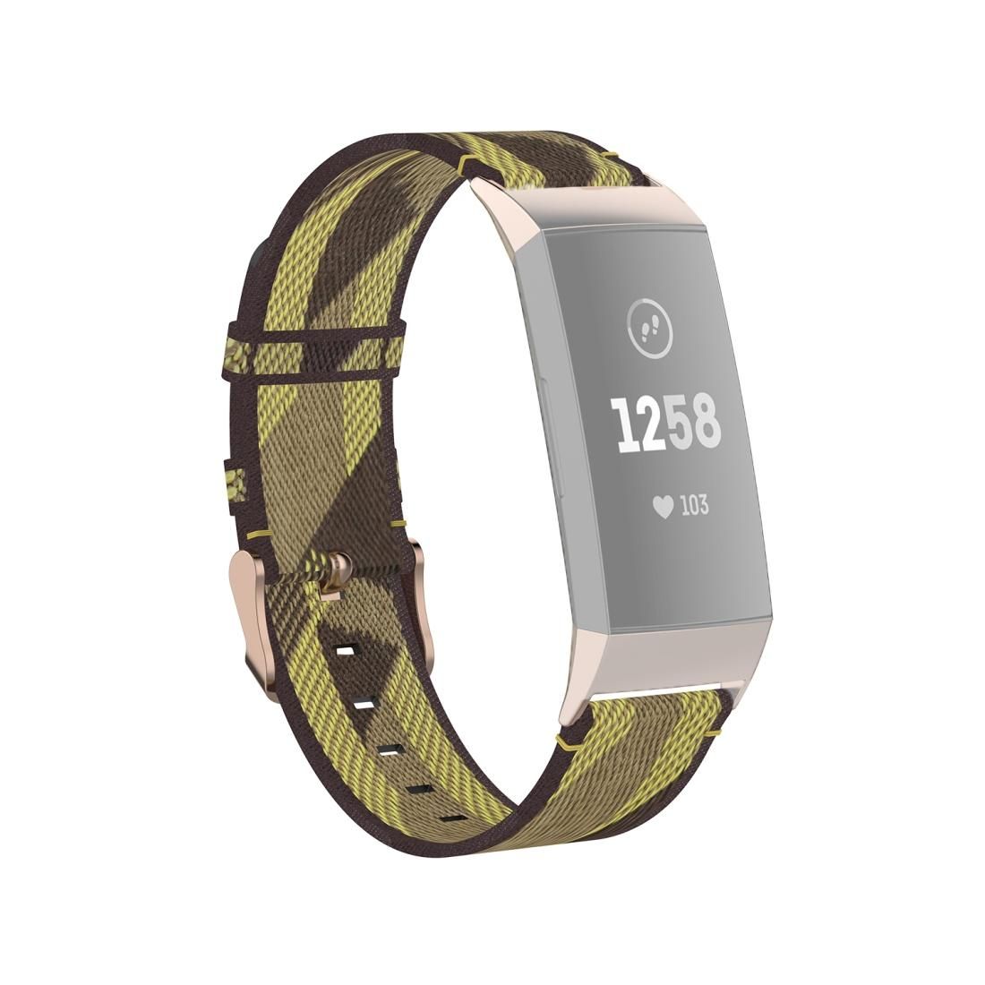 For Fitbit Charge 4 / Charge 3 / Charge 3 SE Stainless Steel Head Grain Nylon Denim Replacement Strap Watchband (Yellow Stripe)
