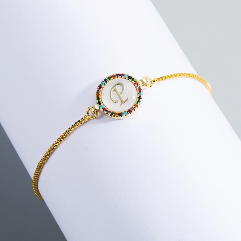English Letter Bracelet Couple Girlfriends DIY Bracelet Men Women Micro Inlaid Zircon Rainbow Bracelet (P)