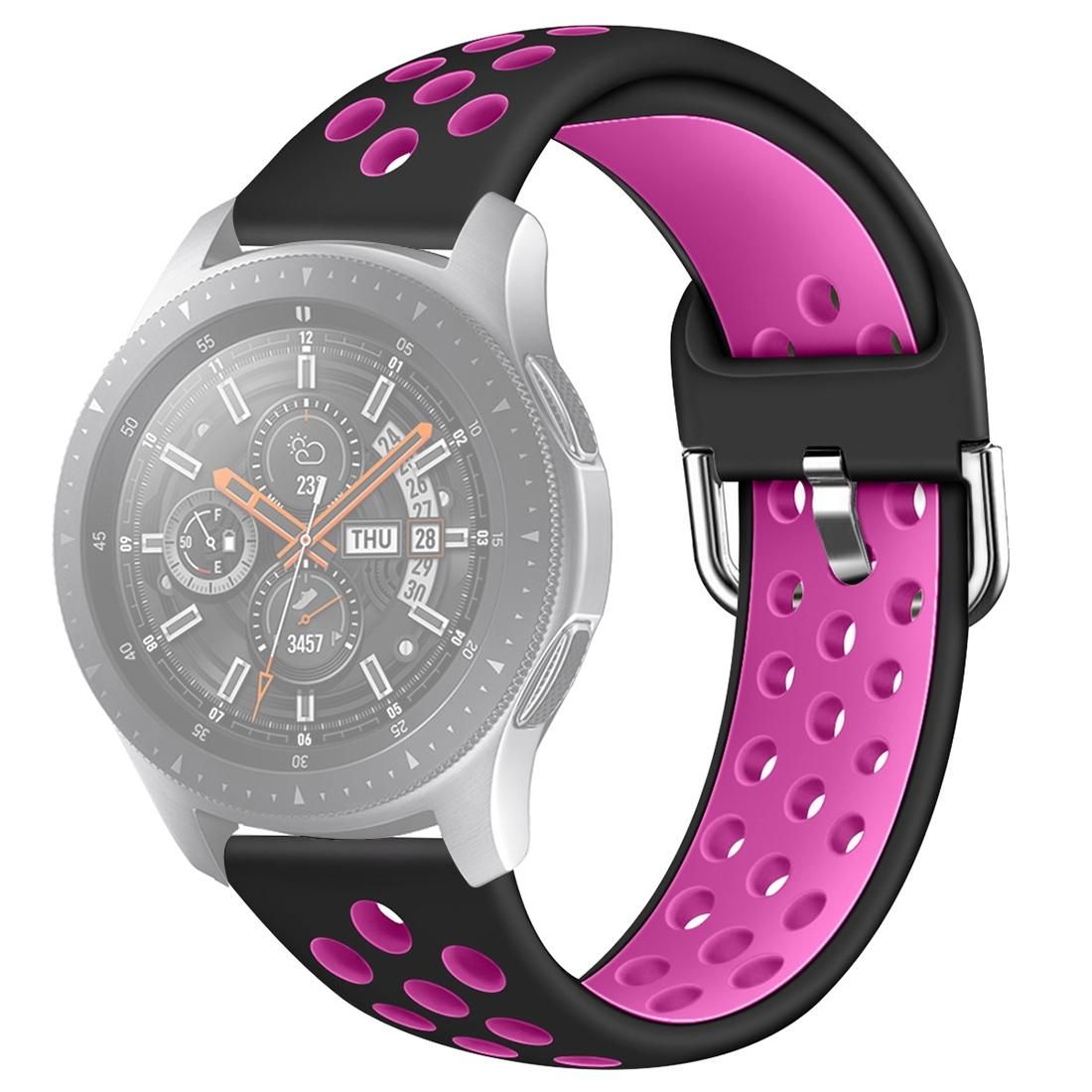 For Galaxy Watch 46 / S3 / Huawei Watch GT 1 / 2 22mm Smart Watch Silicone Double Color Wrist Strap Watchband, Size:L (Black Rose Purple)