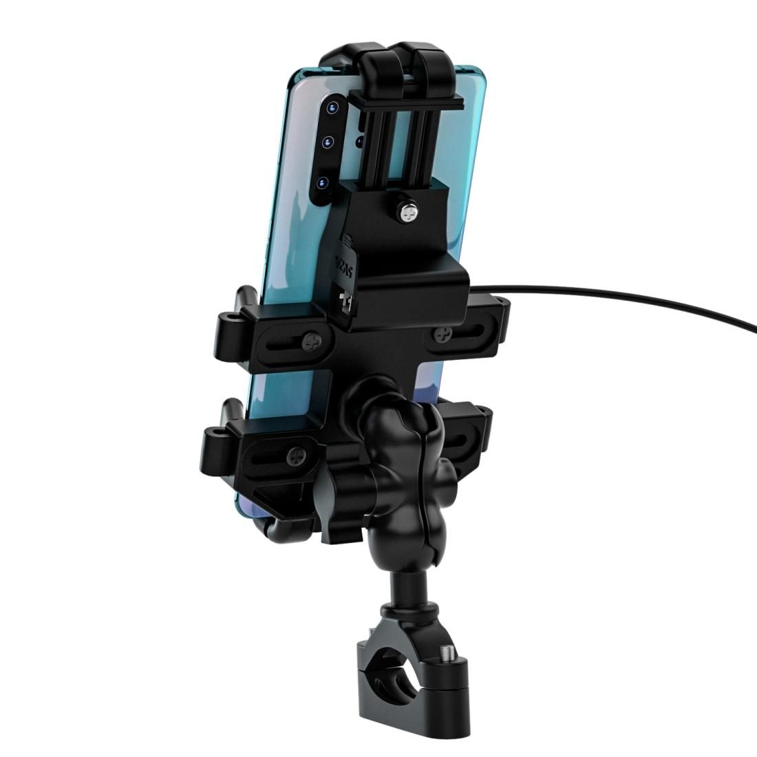 WUPP CS-1098A1 Motorcycle Aluminum Alloy Eight-jaw Mobile Phone Charging Holder with Switch (Black)