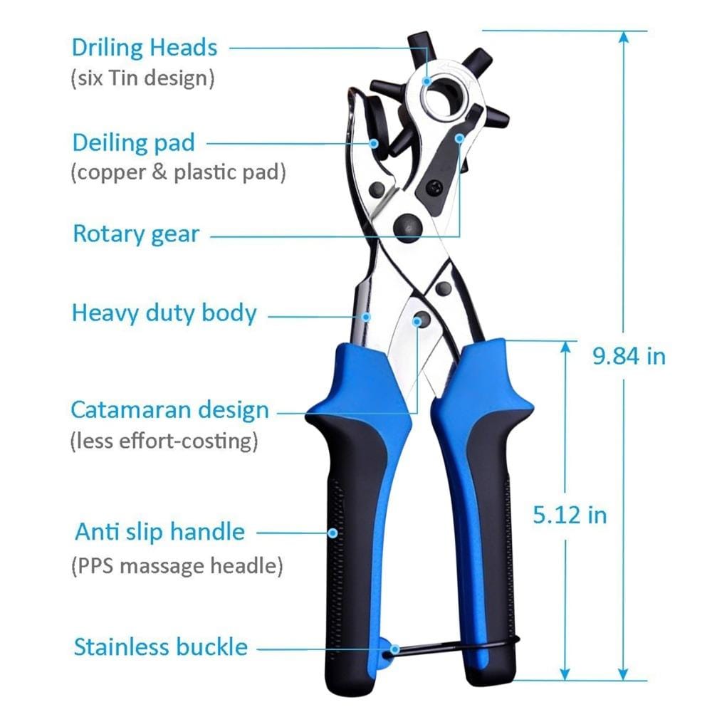 Multifunctional Belt Hole Puncher with 6 Holes Leather Hole Punch for Leather Belts Cards Paper Fabric (Blue)