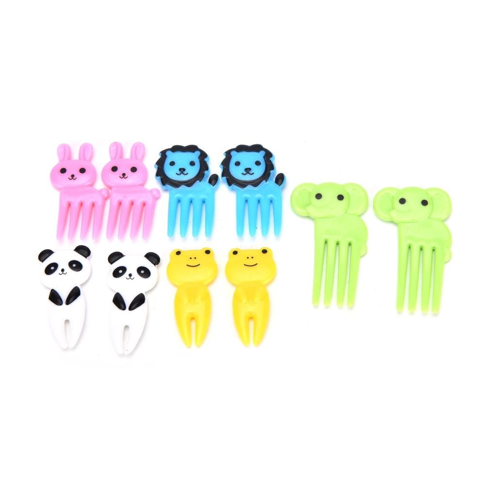 5 Sets 10 in 1 Creative Cartoon Animal Plastic Children Fruit Fork Bento Decoration Toothpick (G222)