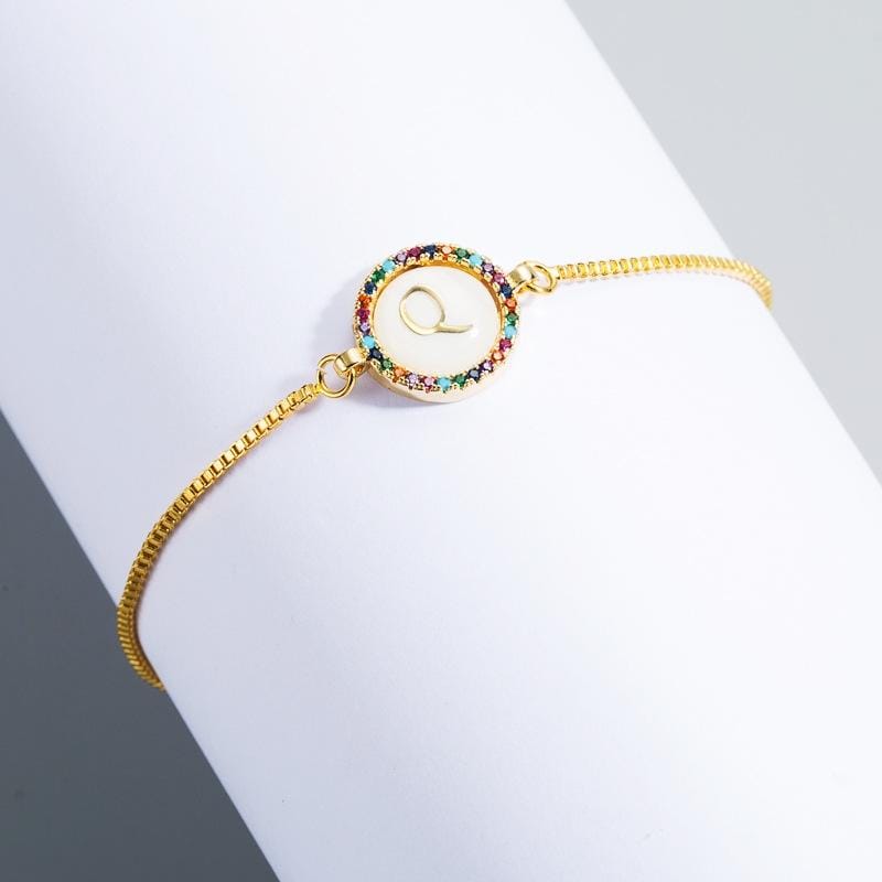 English Letter Bracelet Couple Girlfriends DIY Bracelet Men Women Micro Inlaid Zircon Rainbow Bracelet (Q)