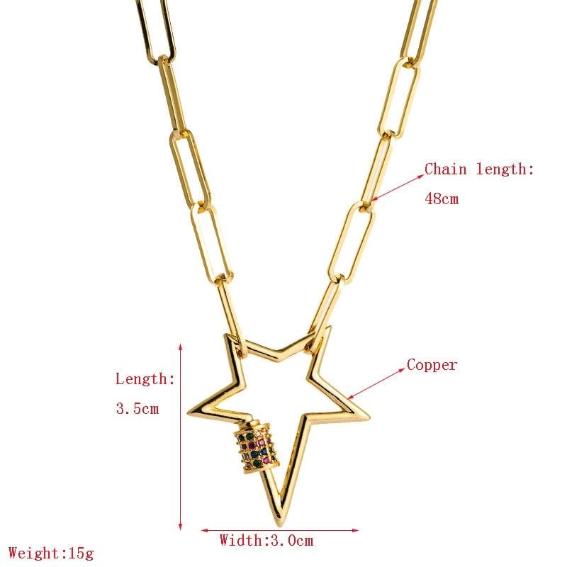 Women Fashion Star Pendant Copper Zircon Necklace (White Zirconium)