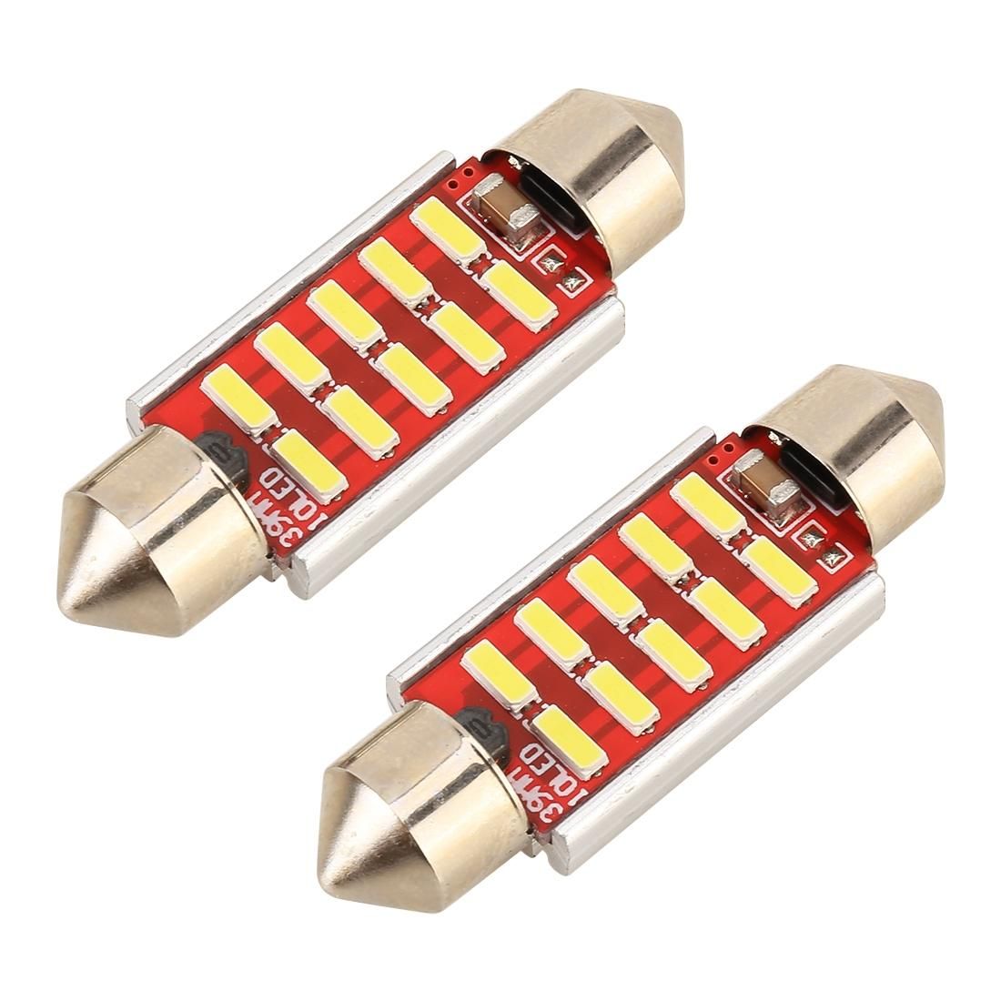 2 PCS DC 12V 2W 31MM 4014 Bicuspid Port No Decoding Car Dome Lamp LED Reading Light with 10 LED Lights (White Light)