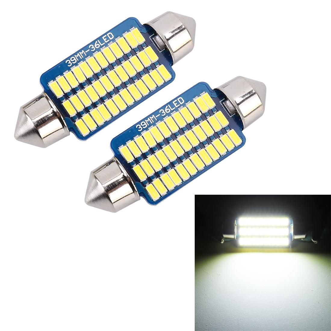 2 PCS 39mm DC12V / 1.5W / 6000K / 100LM 36LEDs SMD-3014 Car License Plate Light / Dome Light, with Decoder