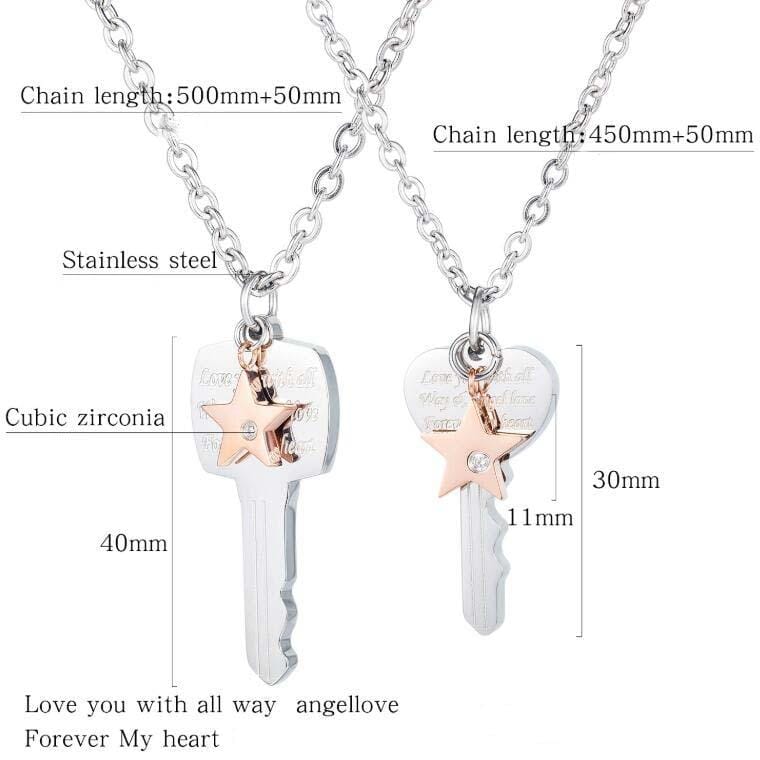 OPK 1688 Key Diamond Titanium Steel Necklace Couple Pendant Men Women Clavicle Chain, Style:Women Pendant + Chain