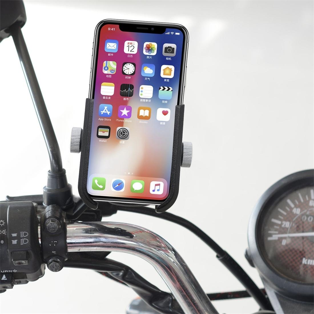 Motorcycle Aluminium Alloy Quick Release Mobile Phone Holder Bracket, Rearview Mirror Version (Black)