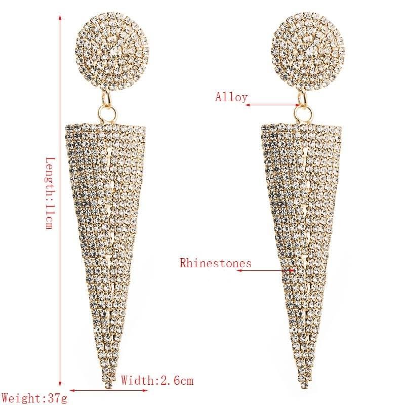 Round Triangle Earrings S925 Silver Needle Claw Chain With Rhinestone Long Tassel Earrings (Silver)