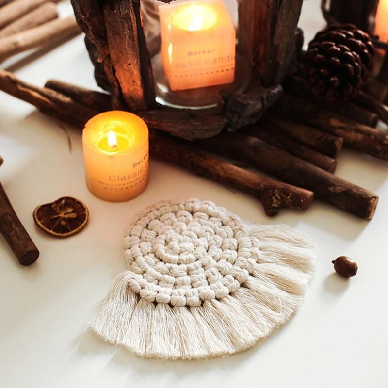 Hand-woven Cotton Linen Semicircle Placemat Simple Coaster Thickening Insulation Pads, Size:9cm