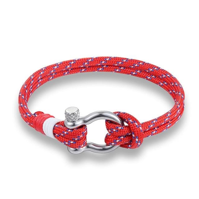 Navy Style Sport Camping Parachute Cord Survival Bracelet with Stainless Steel Shackle Buckle (Red)