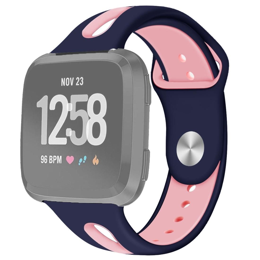 For Fitbit Versa 2 / Fitbit Versa / Fitbit Versa Lite Two Colors Silicone Replacement Strap Watchband, Size:L (Navy Pink)