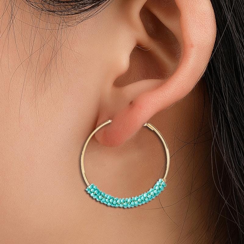 Women Hoop Earrings Ethnic Vintage Bead Boho Earrings Statement Jewelry (blue)