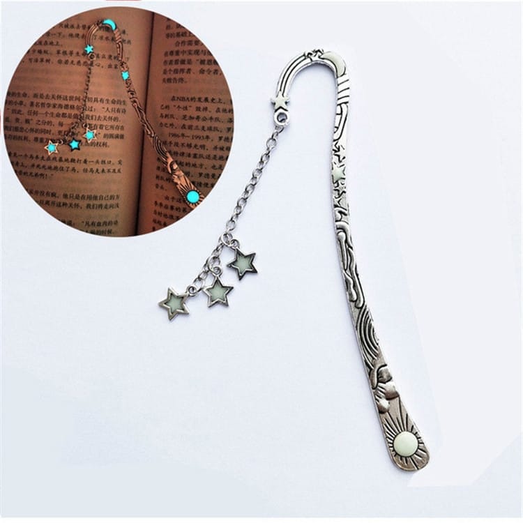 Luminous Sun Moon Star Bookmark Retro Pentagram Glowing Metal Bookmark (Bronze Moon)