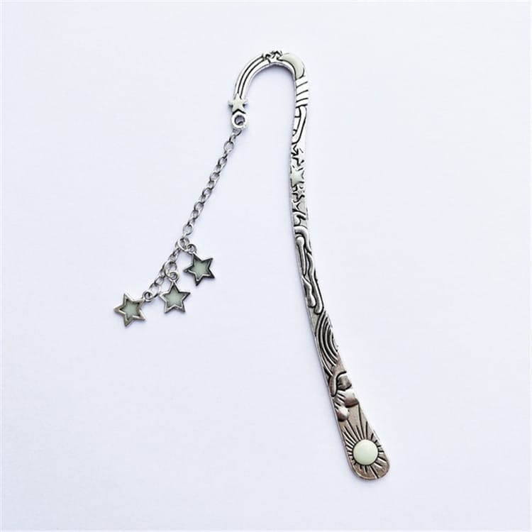 Luminous Sun Moon Star Bookmark Retro Pentagram Glowing Metal Bookmark (Bronze Moon)