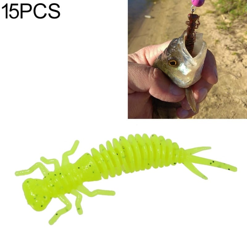 15 PCS 8-color Larvae Silicone Soft Bait Lure Bait, Size:55MM(Fluorescent Green)