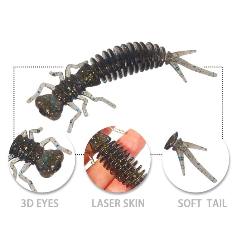 15 PCS 8-color Larvae Silicone Soft Bait Lure Bait, Size:55MM(Black)
