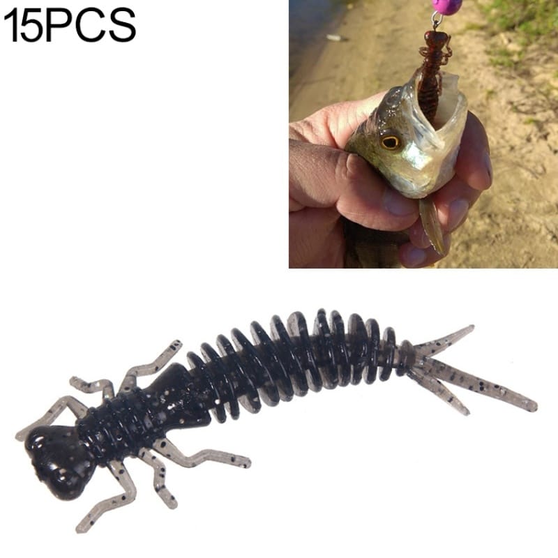15 PCS 8-color Larvae Silicone Soft Bait Lure Bait, Size:55MM(Black)
