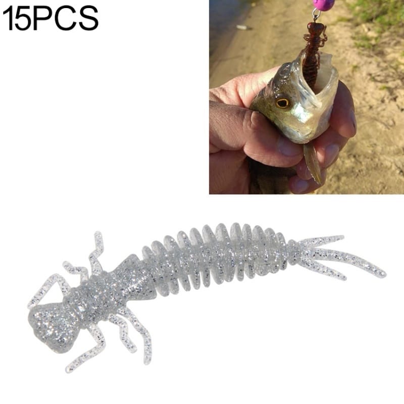 15 PCS 8-color Larvae Silicone Soft Bait Lure Bait, Size:55MM(Silver)
