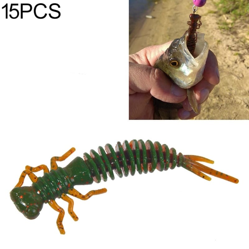 15 PCS 8-color Larvae Silicone Soft Bait Lure Bait, Size:75MM(Army Green)