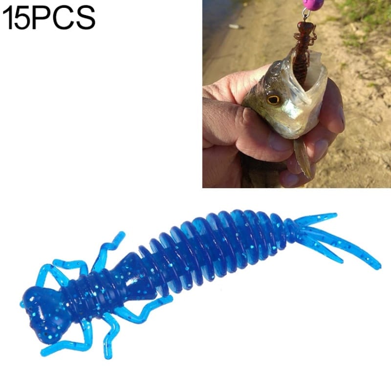 15 PCS 8-color Larvae Silicone Soft Bait Lure Bait, Size:75MM(Blue)