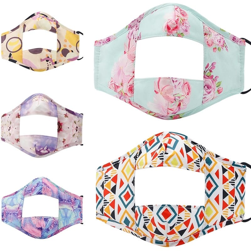 3 PCS Lip Language Transparent Visualization Cotton PET Printing Warm Face Shield(Purple Flower)