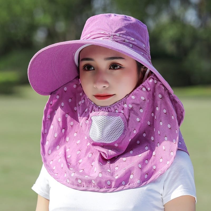 2 PCS Cherry Printing Isolation Cap Sunscreen Face-Covering Outdoor Travel Hat Cap, Colour: Half Cherry (Purple)