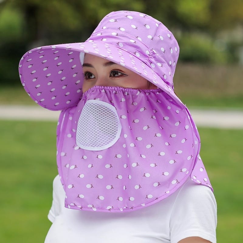 2 PCS Cherry Printing Isolation Cap Sunscreen Face-Covering Outdoor Travel Hat Cap, Colour: Full Cherry (Purple)