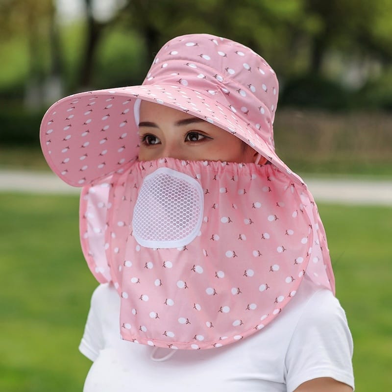 2 PCS Cherry Printing Isolation Cap Sunscreen Face-Covering Outdoor Travel Hat Cap, Colour: Full Cherry (Apricot Pink)