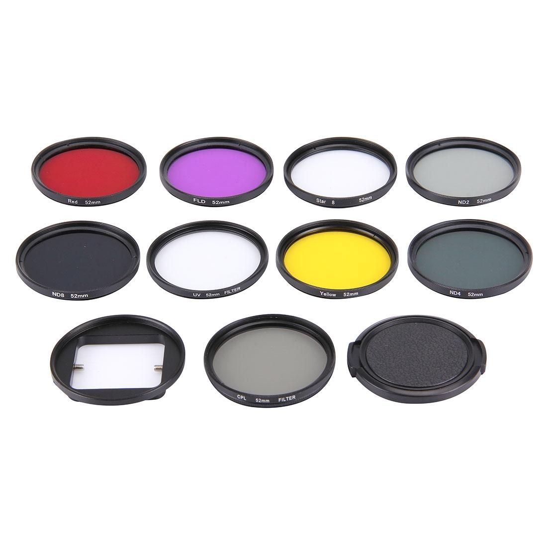 JUNESTAR 11 in 1 Proffesional 52mm Lens Filter & Waterproof Housing Case Adapter Ring & Lens Protective Cap for GoPro HERO4 / 3+ / 3 & Xiaomi Xiaoyi Yi I / II 4K Sport Action Camera