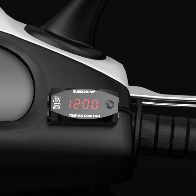 Motorcycle Multi-functional 2 in 1 Digital Display Voltmeter + Electronic Clock, 6-30V IP67