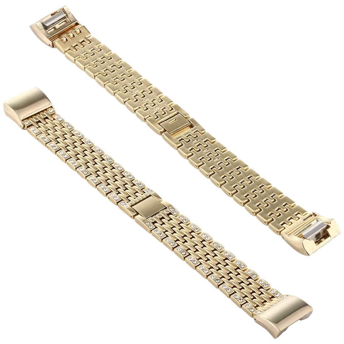 For Fitbit Charge 2 Diamond-studded Stainless Steel Replacement Wrist Strap Watchband (Gold)