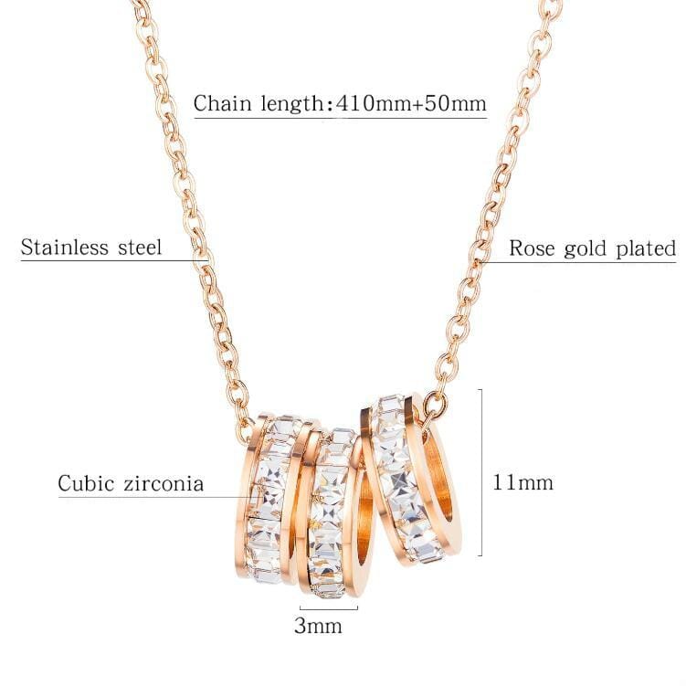 OPK 1671 All-match Necklace Diamond Three-ring Titanium Steel Pendant Clavicle Chain (Rose Gold)