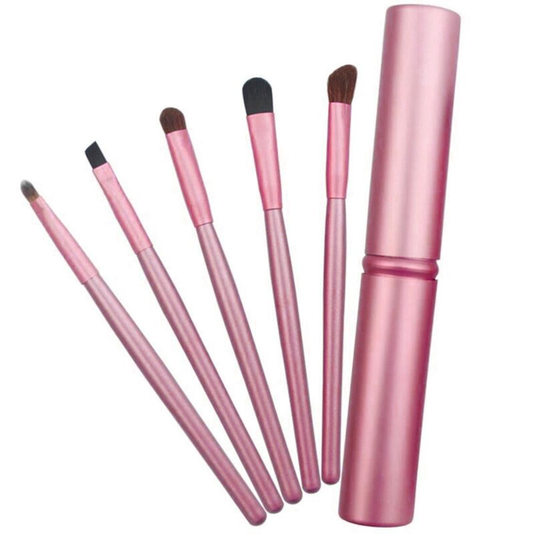 5 PCS Handle Eyes Makeup Brush Set with Aluminum Tube (Pink)