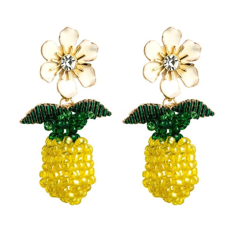 Hand-woven Flower Pineapple Earrings Pineapple Oil Drop Diamond Earrings