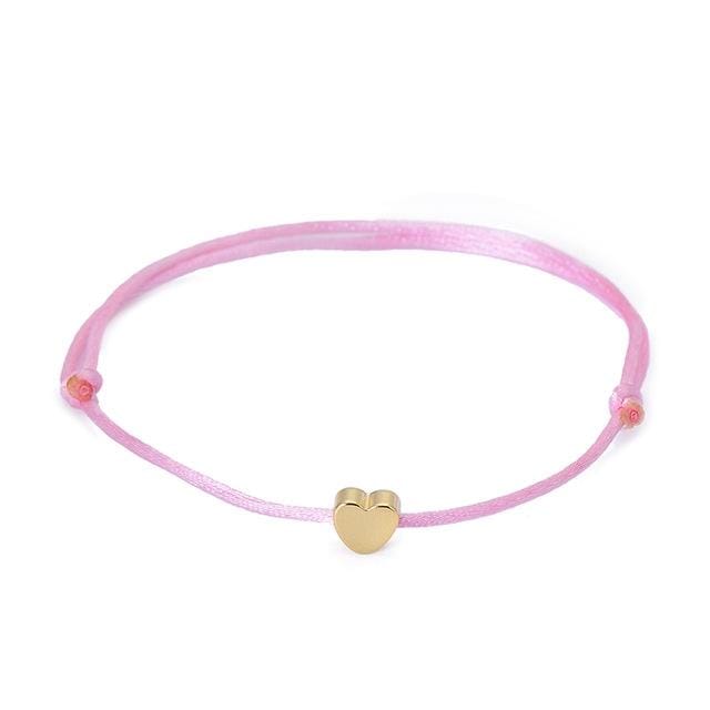 Handmade Rope Adjustable String Lucky Heart Bracelet (Pink-gold)