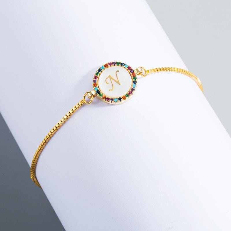 English Letter Bracelet Couple Girlfriends DIY Bracelet Men Women Micro Inlaid Zircon Rainbow Bracelet (N)