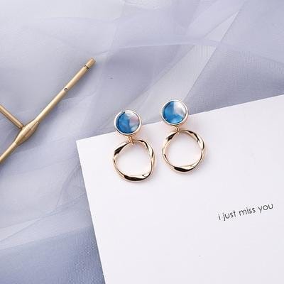 Summer Blue Geometric Acrylic Hollow Drop Earrings for Women Party Beach Jewelry (11056)