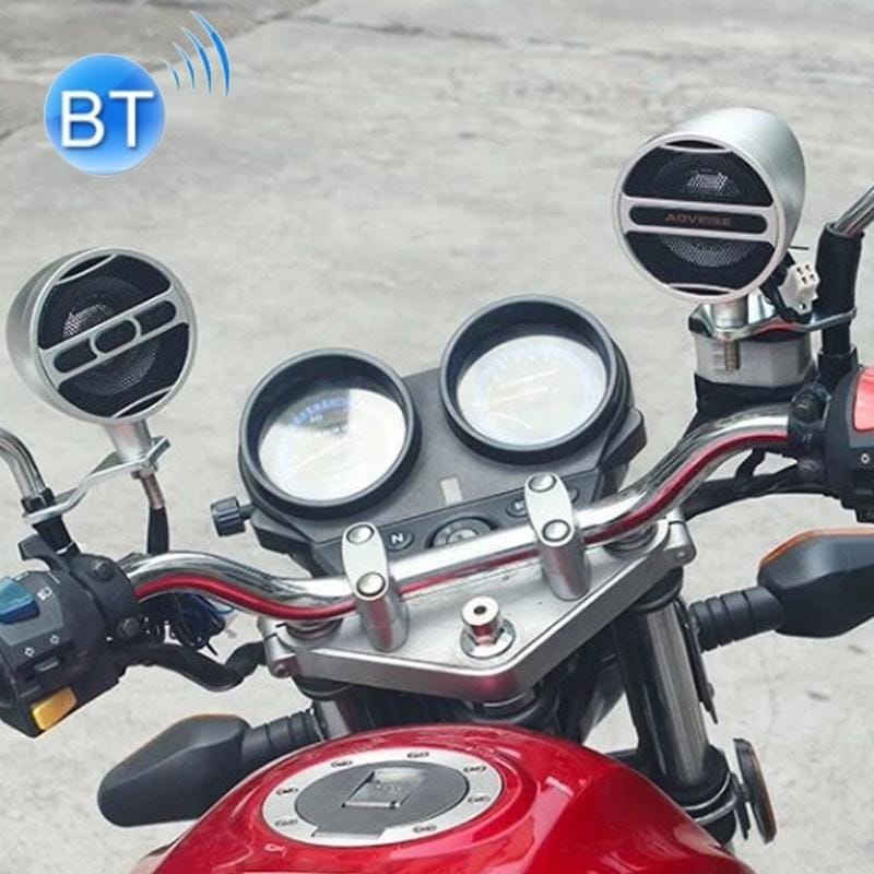 AOVEISE 12V Motorcycle Full Metal Handlebar MP3 Bluetooth Audio Electric Car Waterproof Speaker Card Radio Speaker (Frosted Silver)