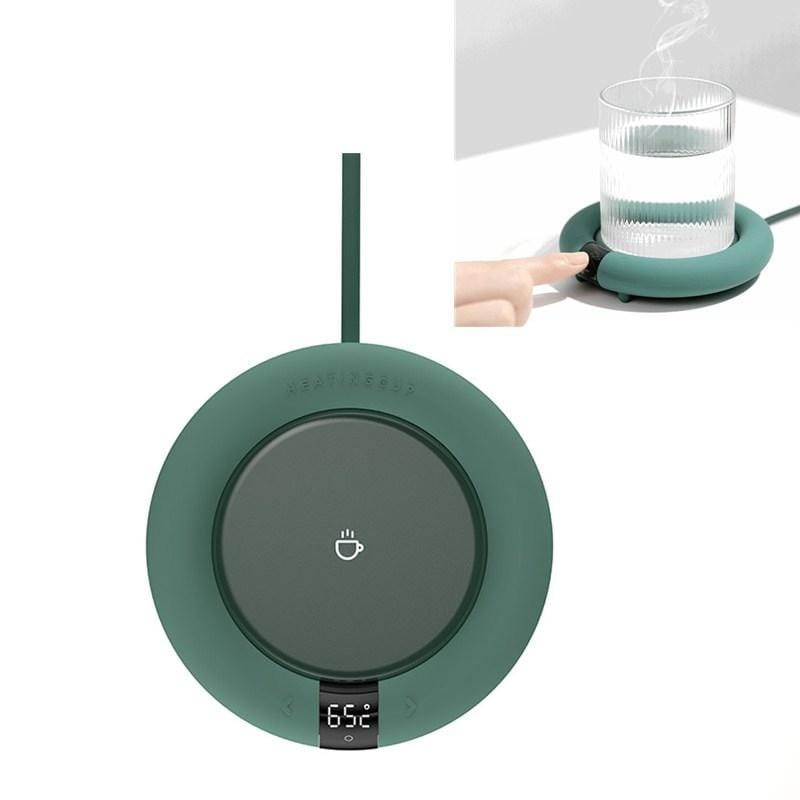 Heating Warm Coaster Office Thermostatic Coaster Touch Three-Speed Adjustment Timing Insulation Coaster, CN Plug (Round Green)