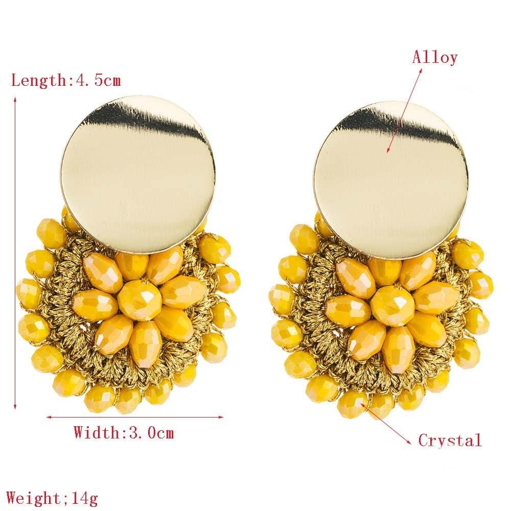 Women Fashion Handmade Beaded Boho Flower Earrings (Yellow)