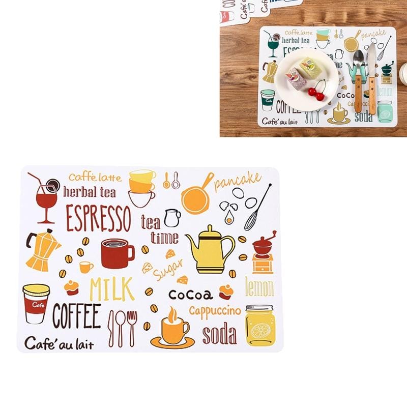 2 PCS Cartoon Non-slip Placemat Simple Printed Household Plastic Insulation Pad Waterproof and Heat-resistant Bowl Mat (Beige Red)