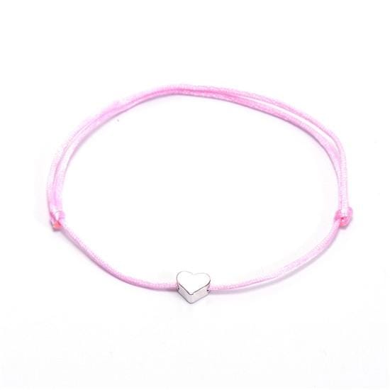 Handmade Rope Adjustable String Lucky Heart Bracelet (Pink-Silver)