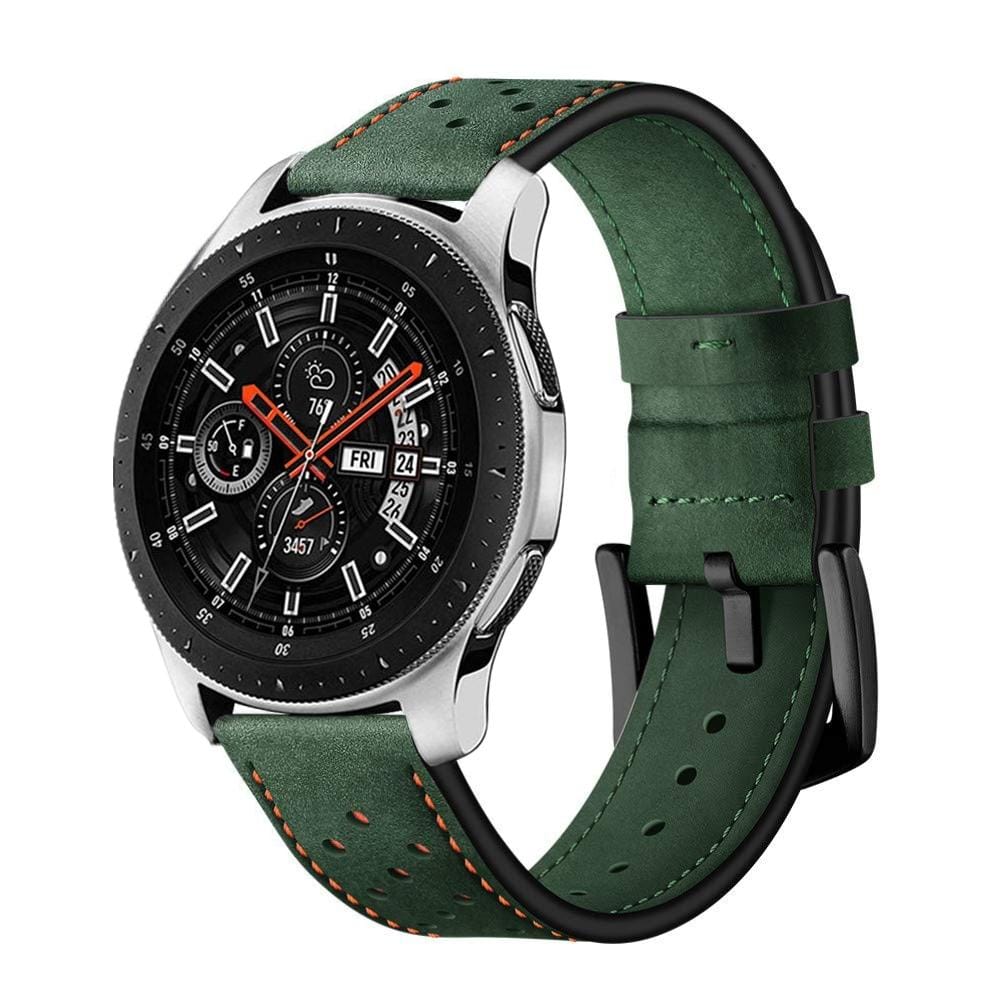 For Samsung Galaxy Watch Active 2 22mm Leather Eyelet Sport Strap (Army Green)