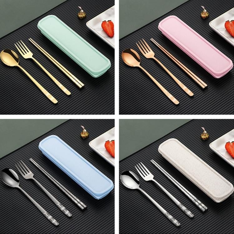 Stainless Steel Tableware Student Office Worker Portable Tableware Set, Specification:3 PCS / Set, Color:Silver